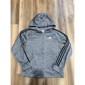 Adidas Full Zip Hoodie Sweatshirt Gray Youth Large 14/16 Soft Heathered
